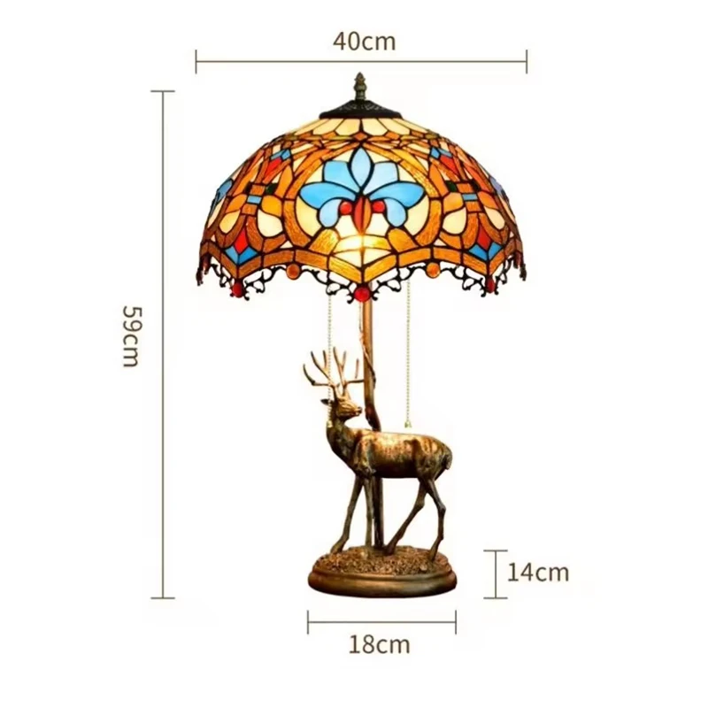 Tiffany Table Lamp AC85-265V Aolly Base Deer Lighting Creative Retro Table Lamp Vintage LED Table Lamps with Arylic Lampshade