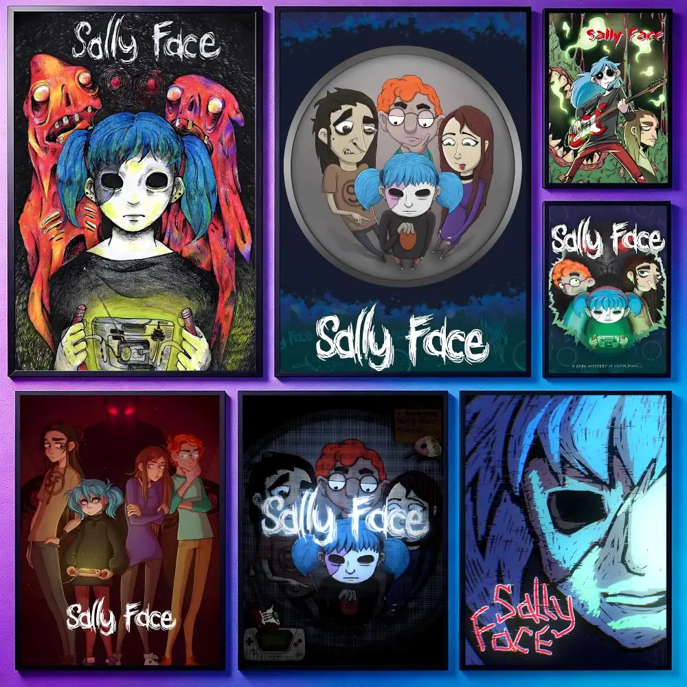 Game Sally FaceS Poster Poster Sci Fi Cyberpunk HD Self Adhesive Wall Print Futuristic Home Game Room Decor Gift