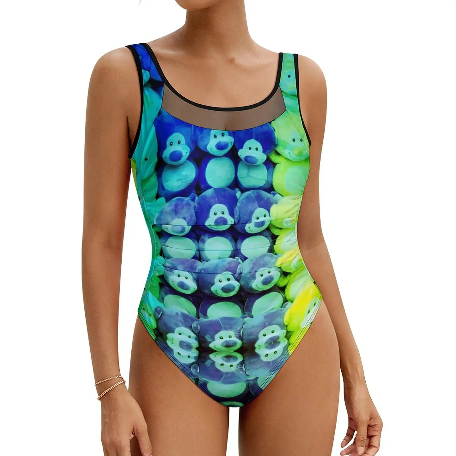 

Monkey Print Swimsuit Fun Animal Print One-Piece Swimwear Push Up Classic Bathing Suits Sexy Sport Graphic Swimsuits