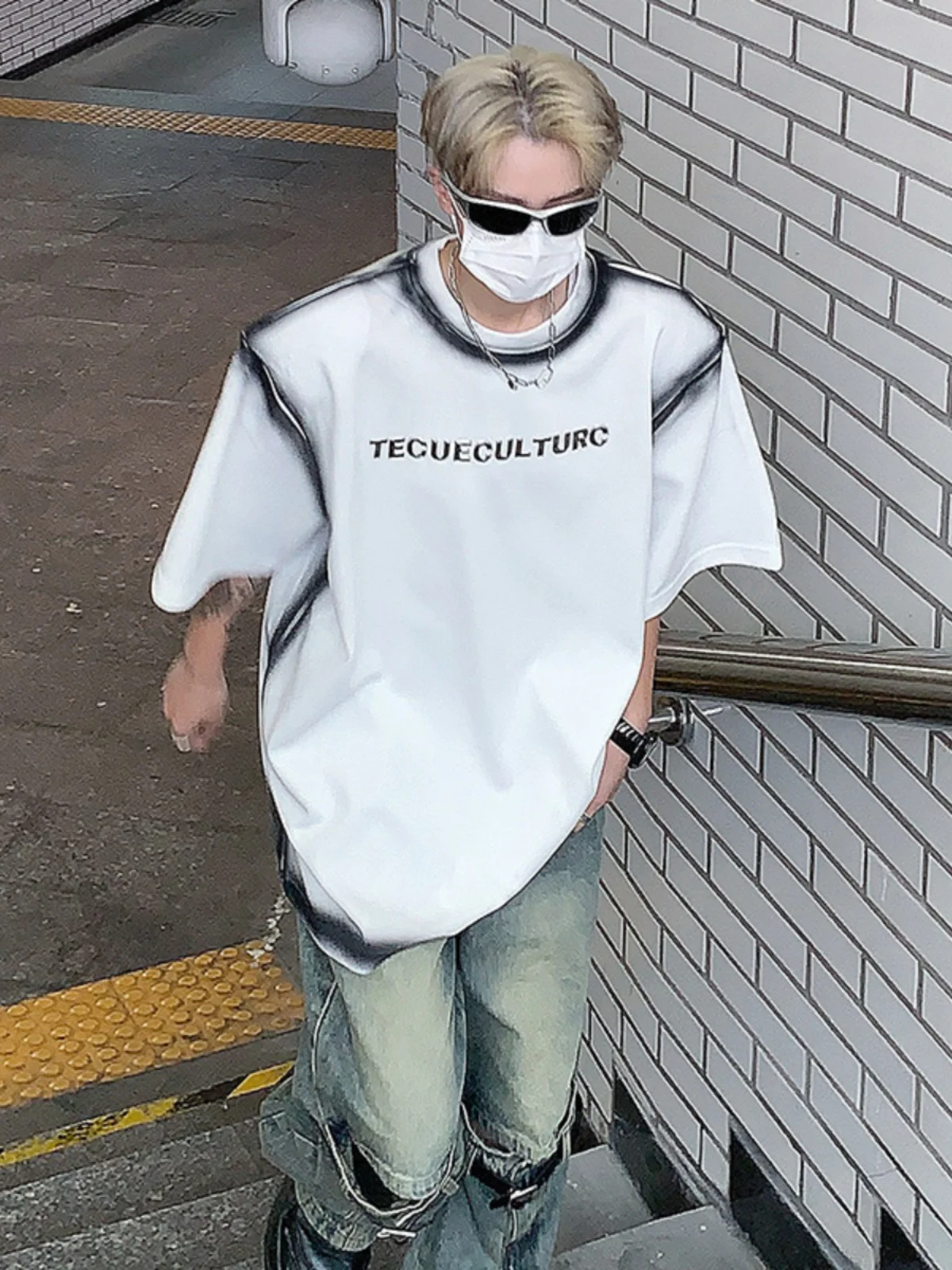 

Street Sle Tie Dye adient ort Sve Men's T-irt Cotton Pure High Street oulder Pad Design Summer Faion Trend