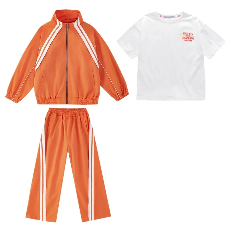 Gilrs dança de rua solto casaco streetwear crianças jazz outfit criança uniforme escolar hip hop meninos gola alta jaqueta calças esportivas