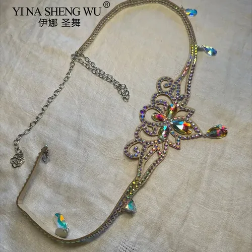 Imagen 2 del producto Cadena de cintura para mujer, cinturón para danza del vientre, traje de baile, traje con diamantes de imitación para actuación de danza del vientre, 68 y 75cm