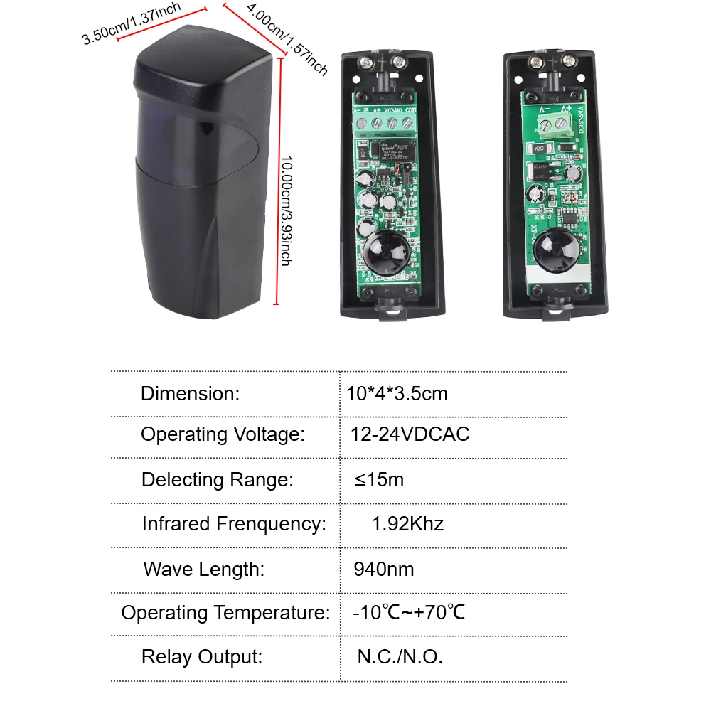 12-24V AC/DC Detector Battery Powered Photocell Infrared Sensor Barrier Garage Infrared Detector Sensor for Automatic Gate