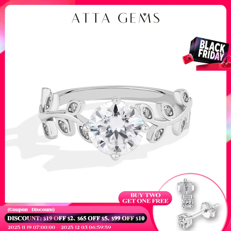 

ATTAGEMS 1.5CT S925 Sterling Silver Moissanite Rings for Women Solitaire Leaf-shaped Design Wedding Engagement Band Fine Jewelry