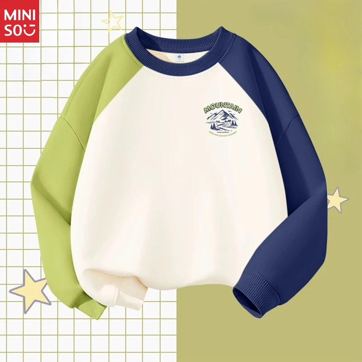 Miniso لطيف موافق إلكتروني قطرة الكتف صوف مبطن الاطفال طويلة الأكمام عارضة الخريف الشتاء الفتيان جديد المرقعة هوديي أعلى #5