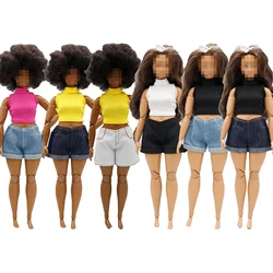 New 30cm 1/6 Doll jeans shorts Striped turtleneck vest  set Daily Wear Clothes for curvy B.Doll 11.5