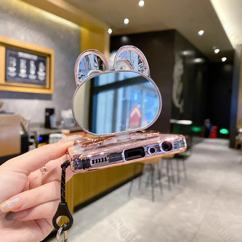Flower Strap Mirror Rabbit Phone Holder Case On For Samsung Galaxy A32 A22 A33 A51 A52 A52S A53 A71 A72 A73 4G 5G Stand Cover image 6