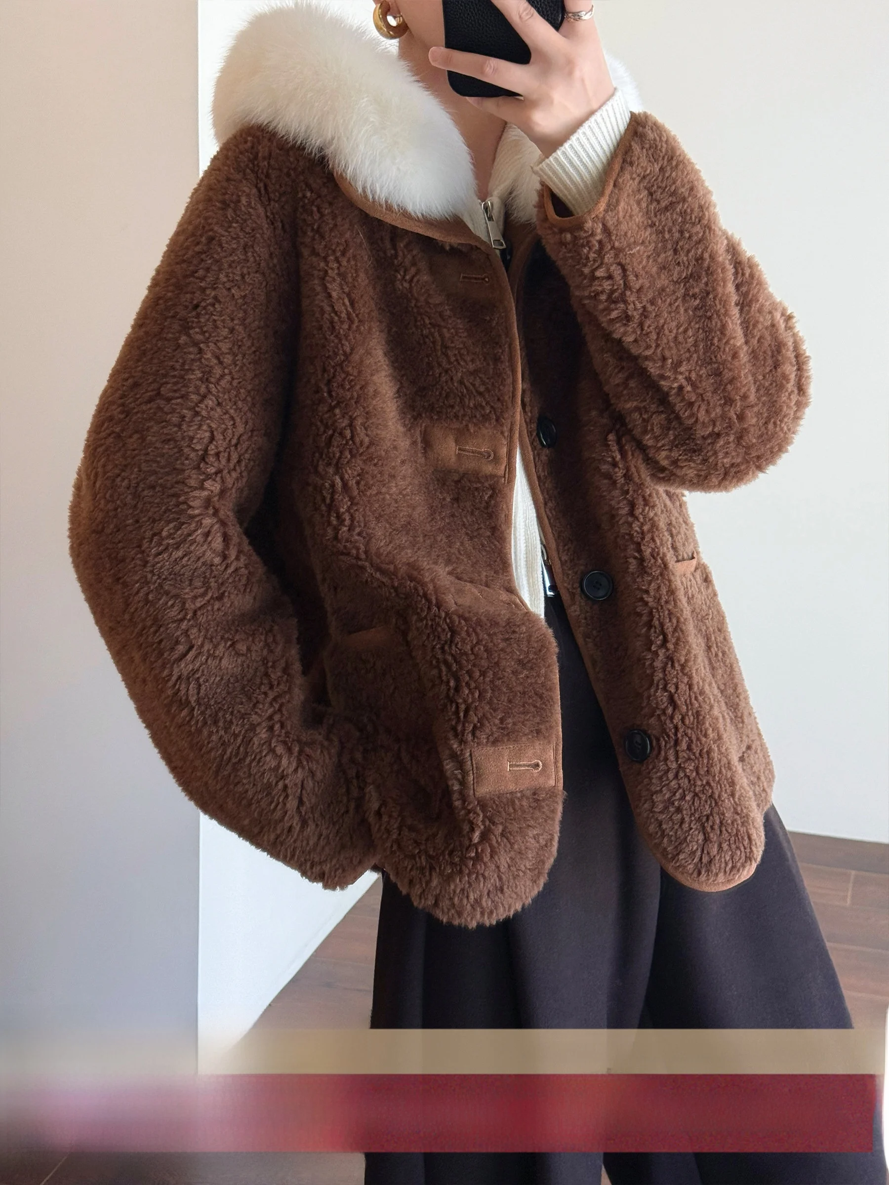 

TasyaVan Double-Sided Wear Woolen Coat with Leather Collar And Stand-Up Collar Design Winter Faion Women's Jaet