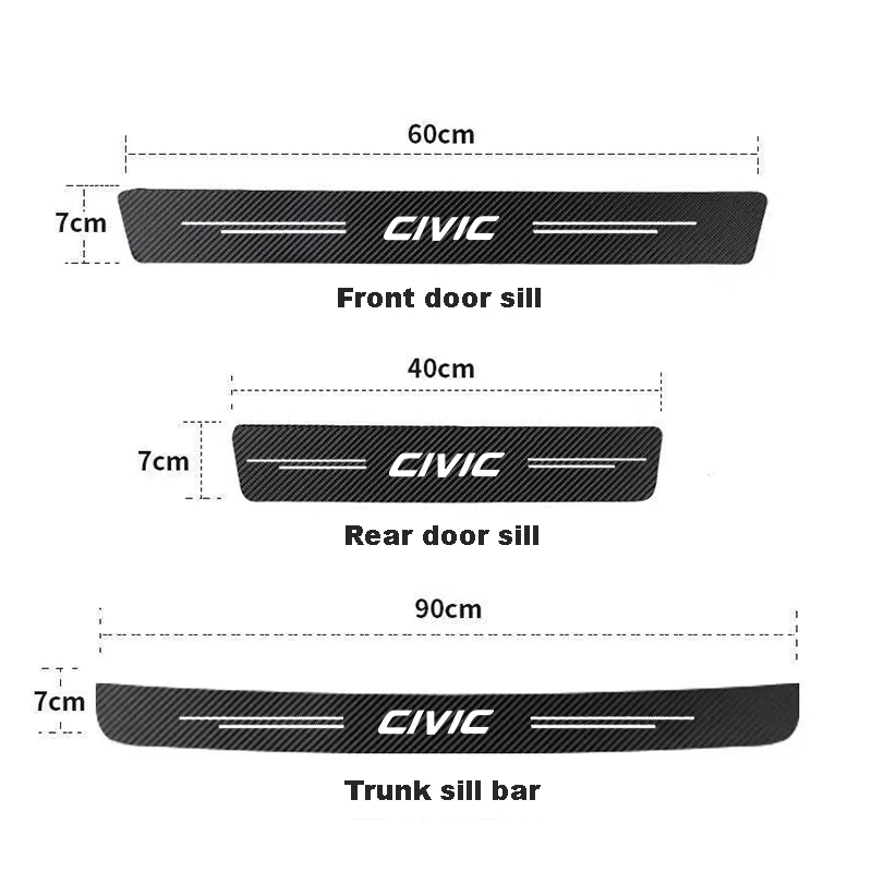 Carbon Fiber Decals For Honda Civic Logo 2014 2015 2017 2018 2019 2020 2021 Car Door Sill Stickers Auto Trunk Door Sill Scuff