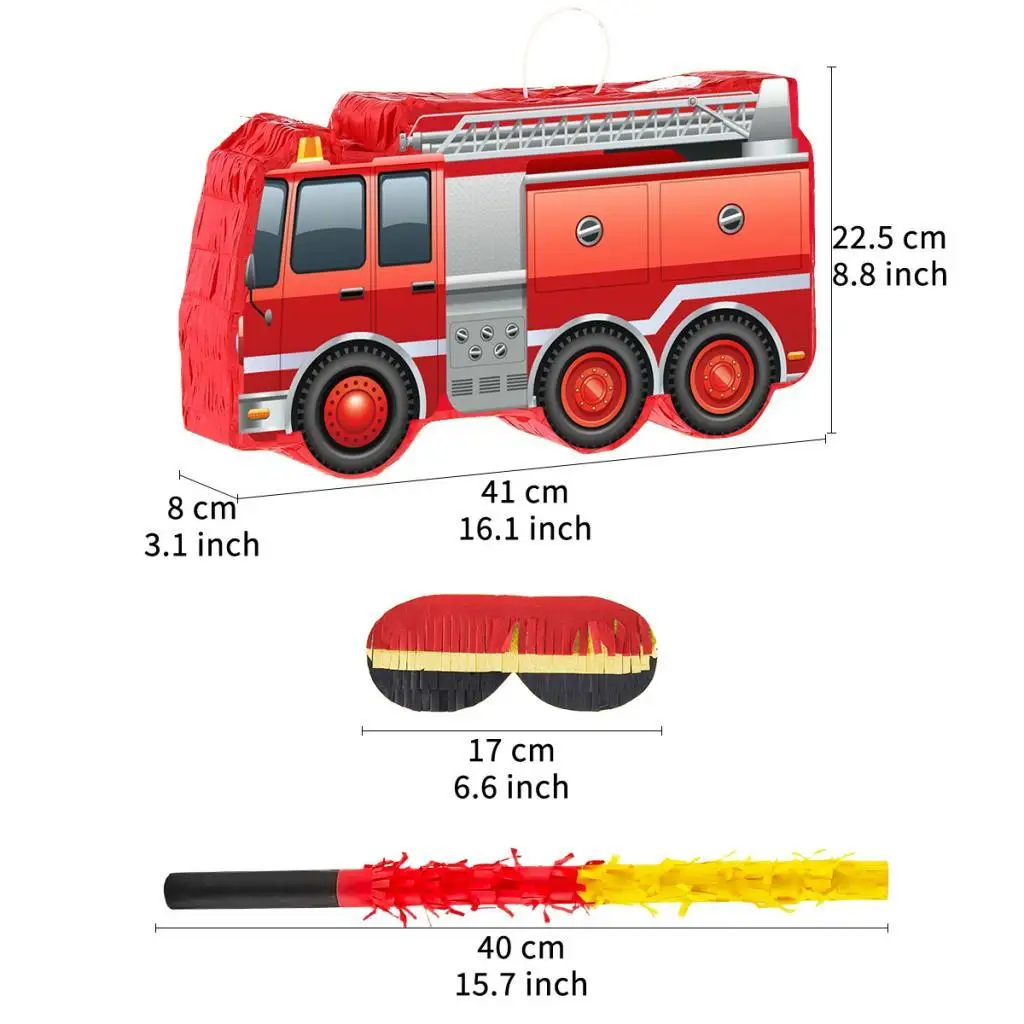 Fire Truck Props, Creative Fire Truck Birthday Party Accessories, with Hanging Loop, Stick, Blindfold And Confetti for Festivals