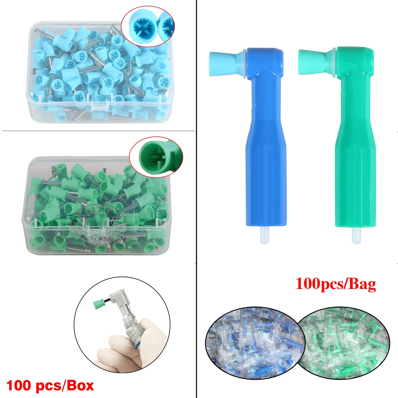 

100 шт., одноразовые стоматологические полировальные угловые мягкие и фиксирующие чашки, угловой 90 ° Бесплатные латексные/полировальные щетки Prophy Brushes