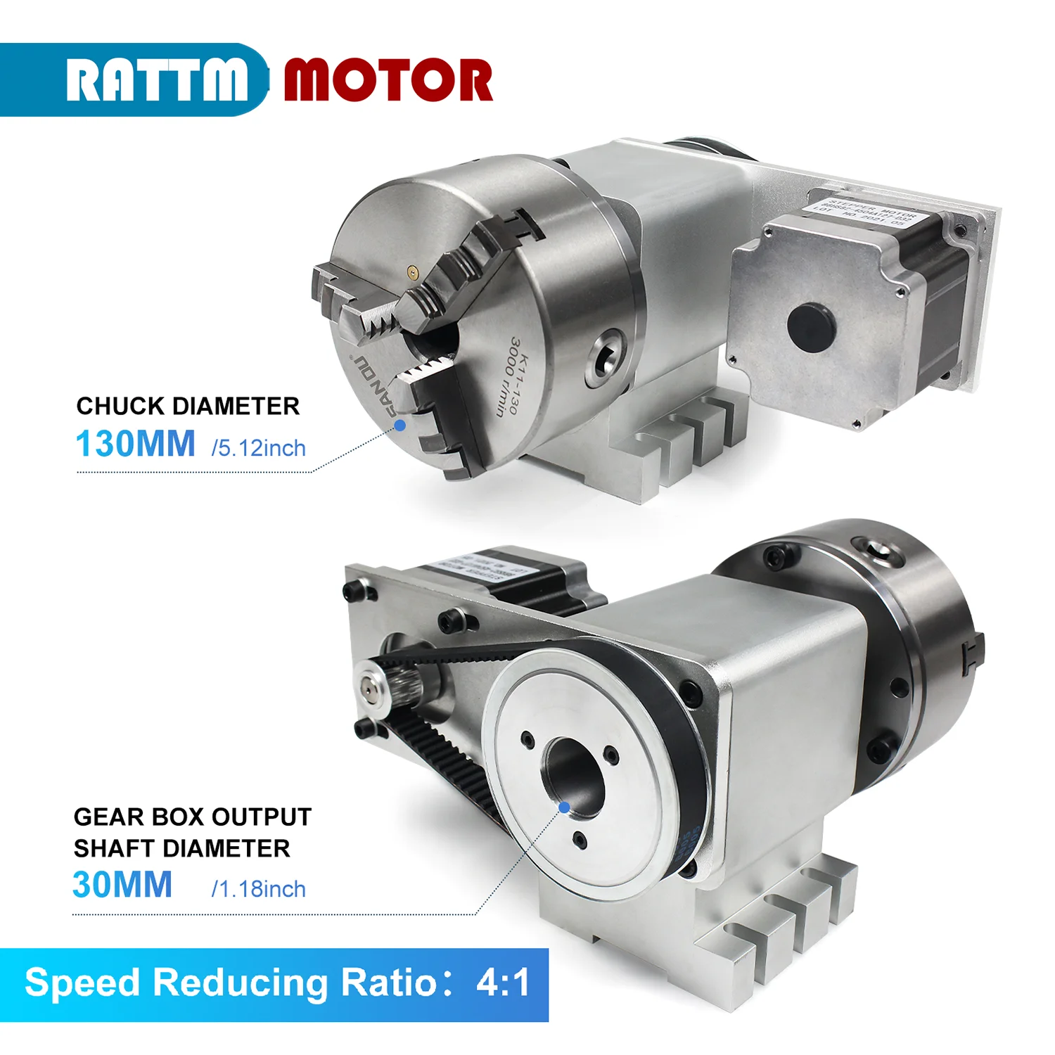CNC 4th A Aixs Mandrino a 4 griffe con asse rotante K12-130mm e Nema34 Anello chiuso 86mm Sedile posteriore motore per tornio router di fresatura CNC