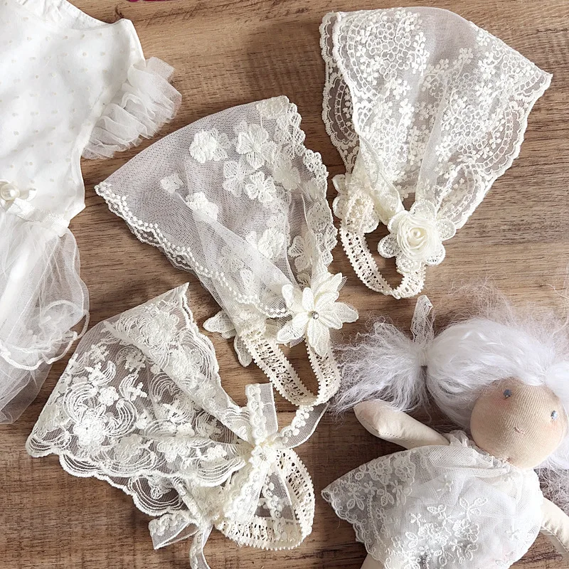 1 Piece Newborn Girl Fairy Headbands French Vintage Lace Jacquard Embroidered Floral Bow Tulle baby Photography Accessories
