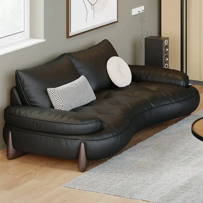 

First layer leather curved sofa size apartment living room decoration combination designer retro style leather leather