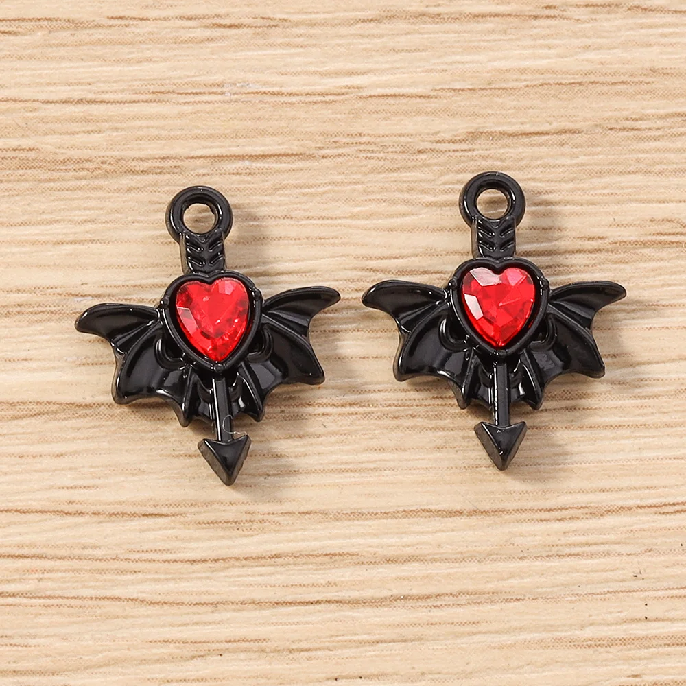 Tusember 5 Stück Gothic Kristall Metall Herz Flügel Charms Anhänger für Halsketten Ohrringe Armbänder DIY Schmuckherstellung Zubehör – Detail 8