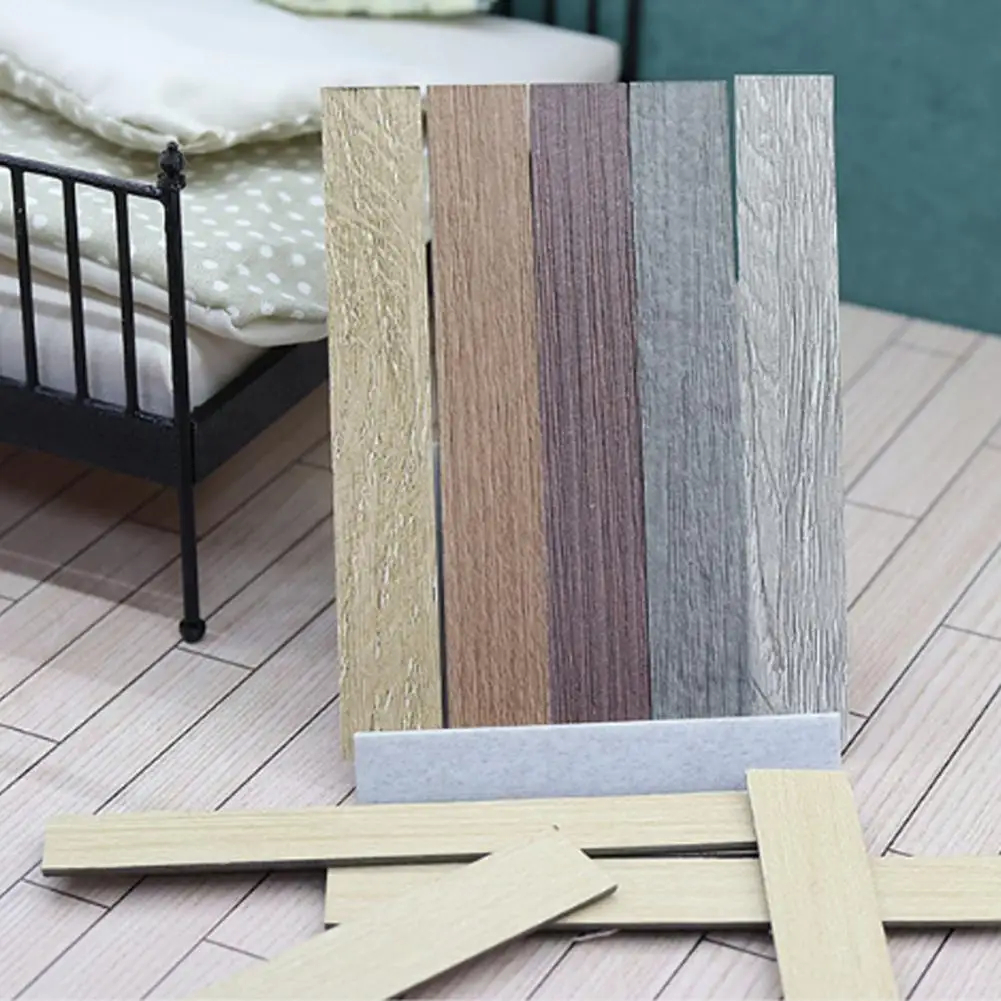 인형 집 바닥 스티커 미니 인형 집을 위한 현실적인 나무 바닥재 자체 접착식 아기 집 바닥 보드 DIY 인형 집