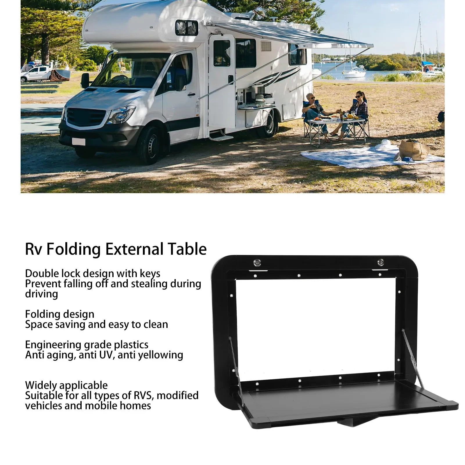 

Rv Folding External Table 600 X 420mm Lockable Wall Mounted Outside Rv Dinette Tables with 4 Keys for Camper RV