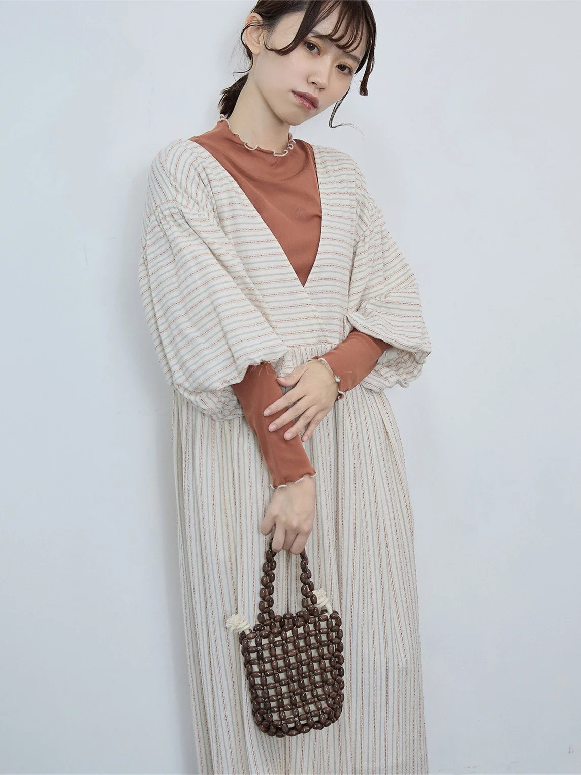 

Early Autumn Cotton Linen Color Woven Lantern Sve Loose Striped Front And Ba Wearable Dr Robe Sle A-Line Long Skirt
