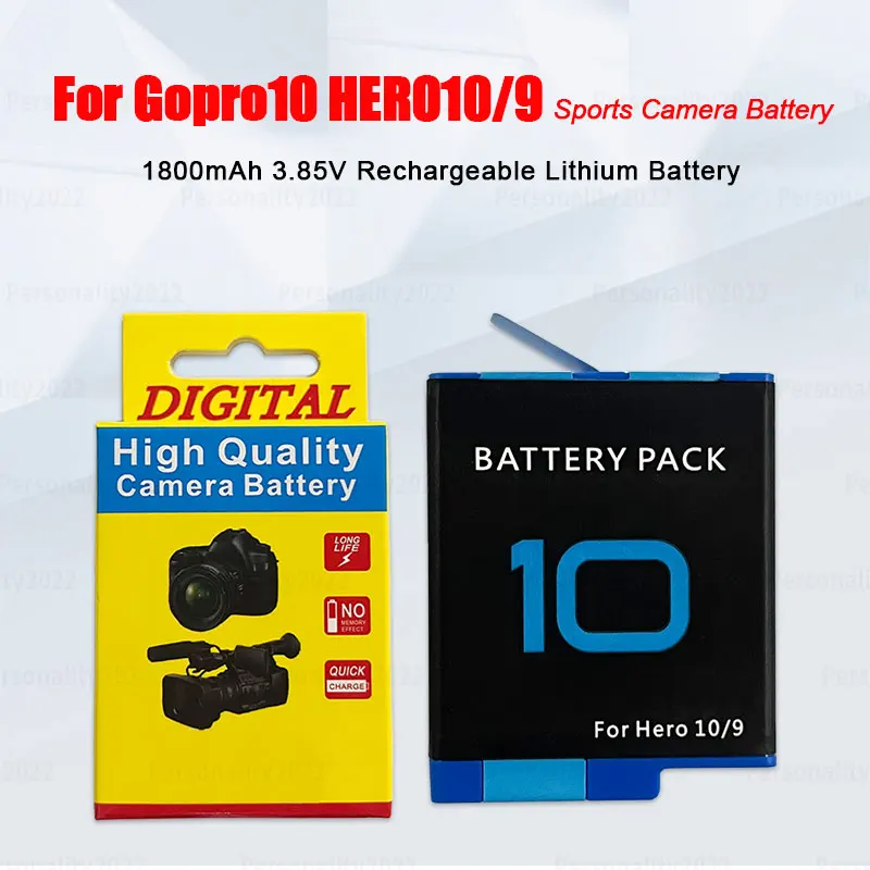 For GoPro 10 Hero10 Go Pro HERO9 Sports Camera Battery 1800mAh Cameras Batteries Full Decoded + USB Port 3-Slots Charger