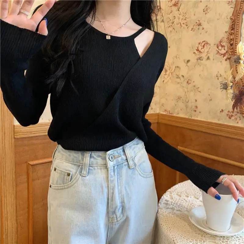 Women Clothes Korean Irregular Solid Color O-neck Sleeveless Pullovers Autumn Office Lady Geometric Knitting Sweater Female Tops