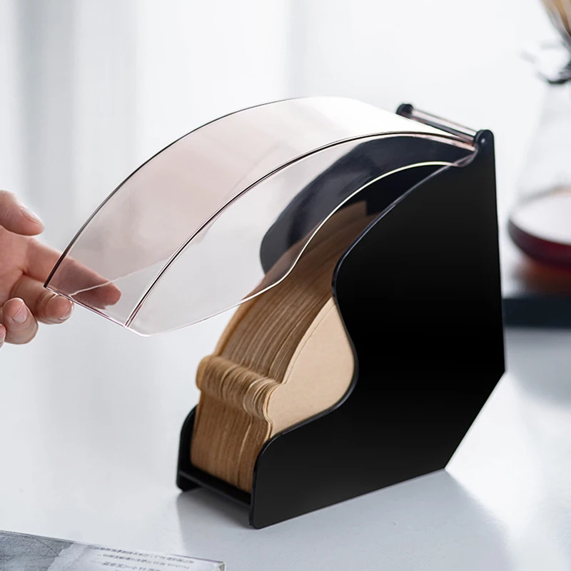 Hand Drip Coffee Filter Paper Holder Storage Rack With Acrylic Cover Dispenser Storage Barista Tools For Kitchen Utensils