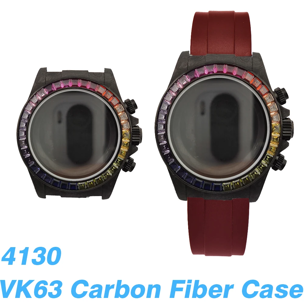 

Мужские часы 38 мм, корпус из углеродного волокна, механизм VK63, аксессуары для часов, подходят для ремешка 20 мм, коробка для часов, часы-хронограф