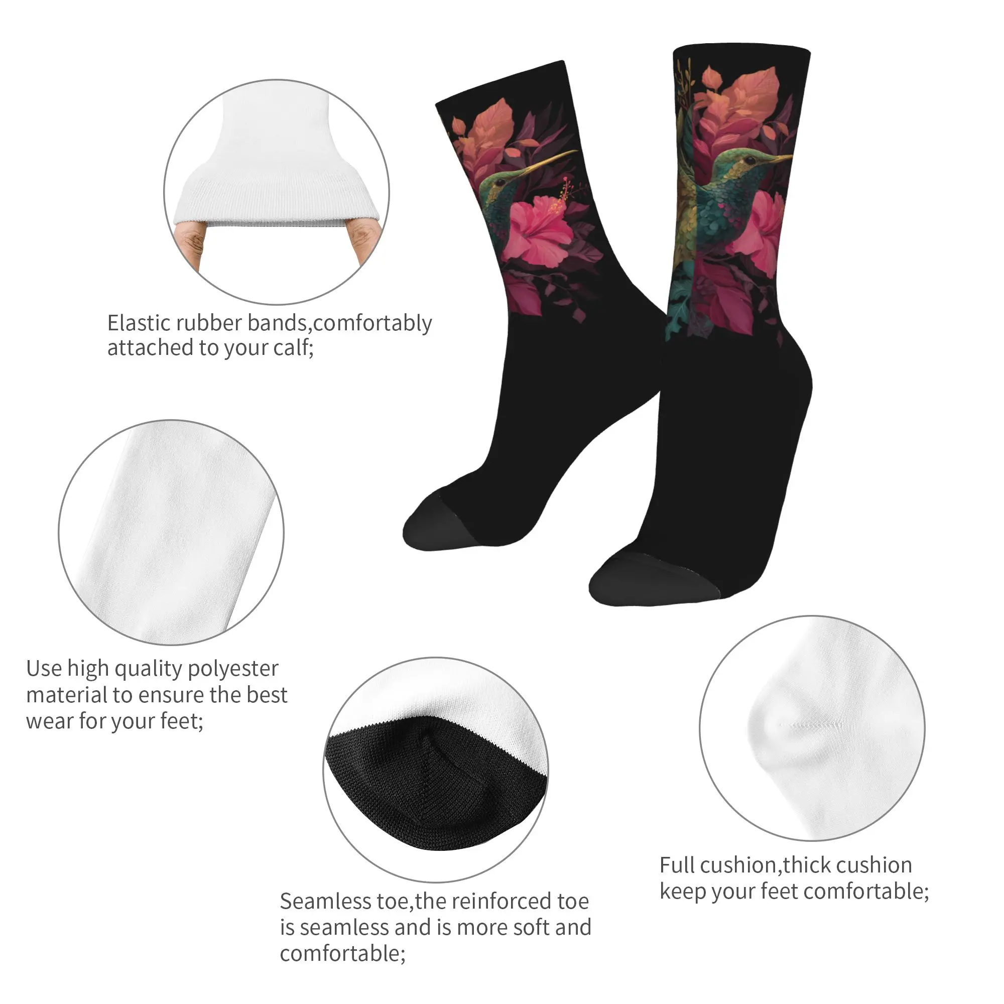 Winter Warm Crazy Design Men's Women's Hummingbird Animal Lover Art Tropical Bird Socks  Sweat Absorbing Soccer Socks