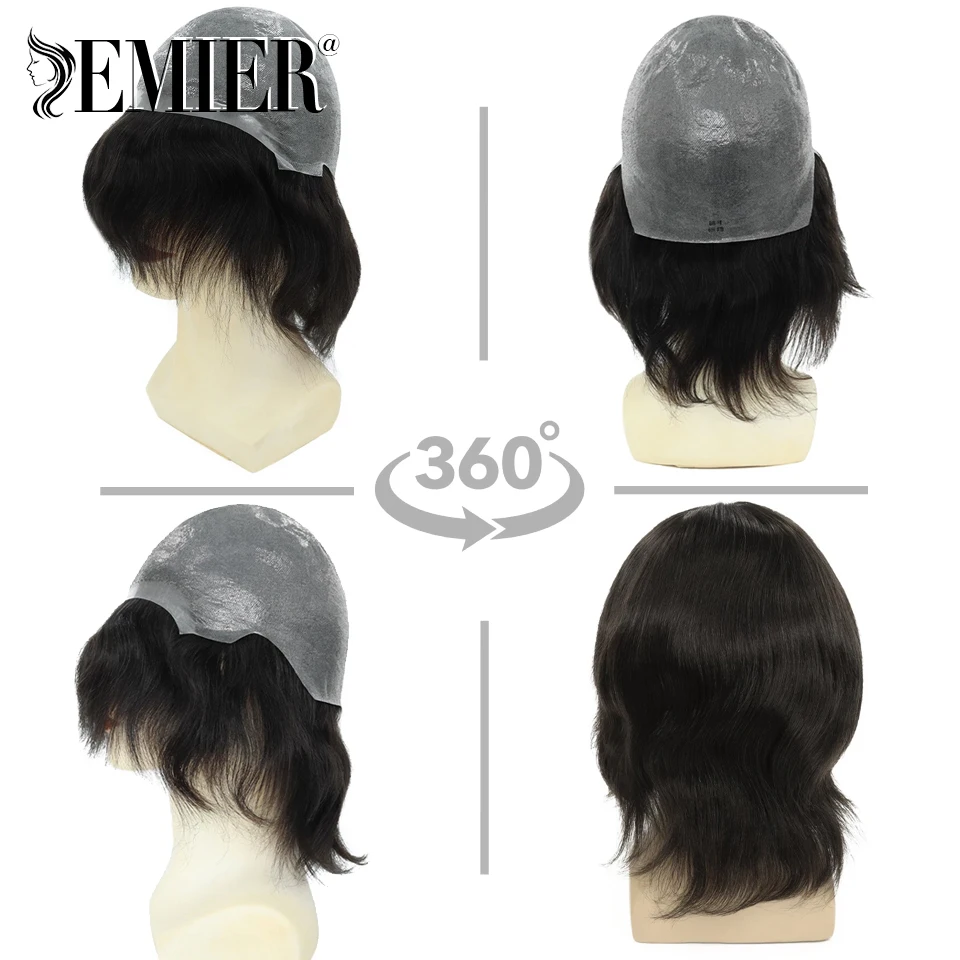 Parrucca a testa intera 6 "parrucche corte parrucca PolySkin completamente sottile sostituzione dei capelli umani indiani al 100% per uomo parrucche toupee naturali a media densità