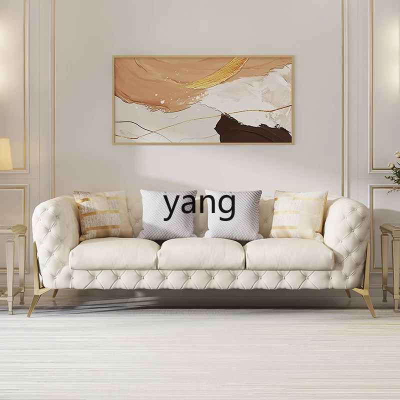 XYY1 Cream Jenny Pull-up Leather Sofa Luxury American Living Room Quad Sofa