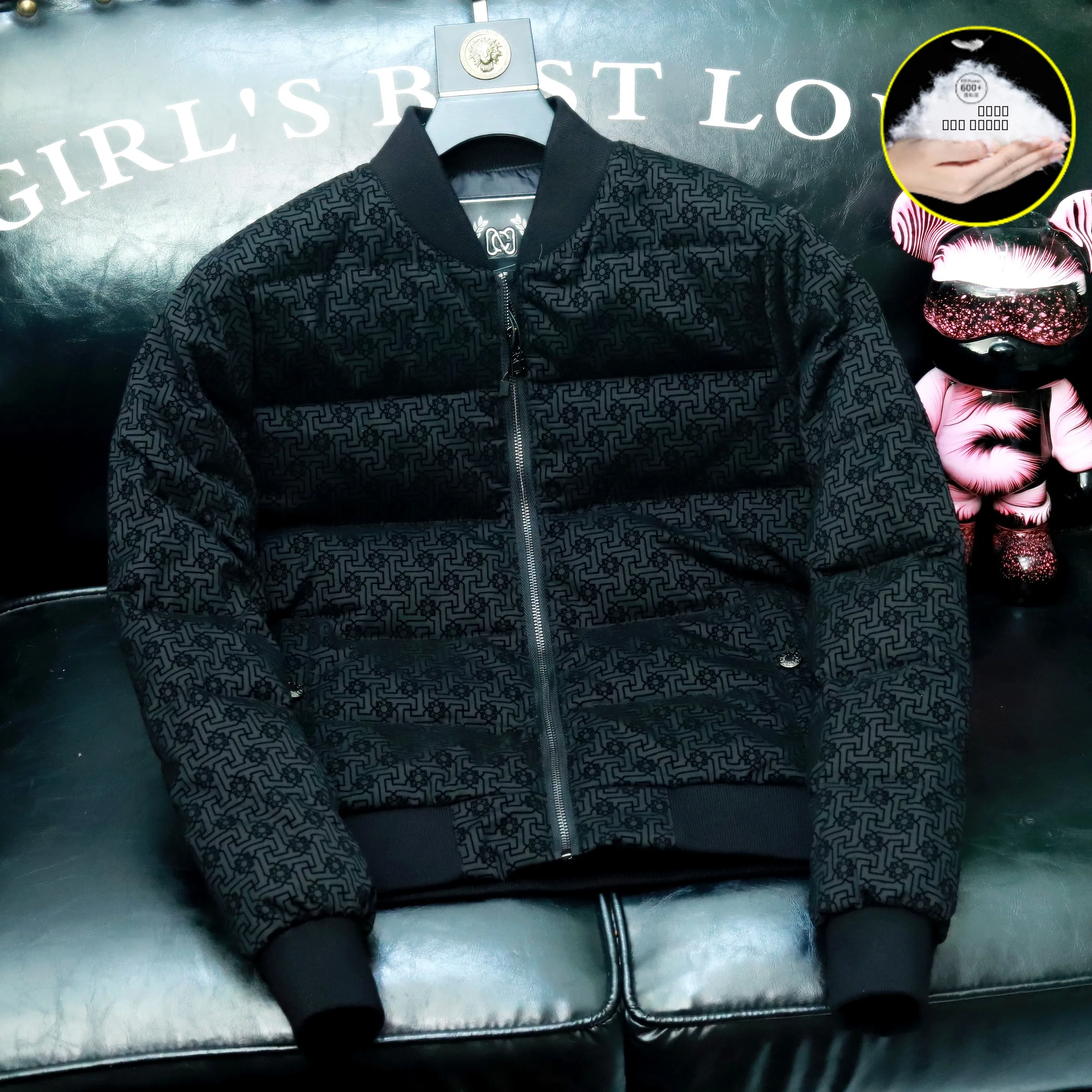 

Cool Men's ort Printed Baseball Collar down Jaet Faionable Retro Sle Warmth Padded Ci Casual Polyester Fiber Coat