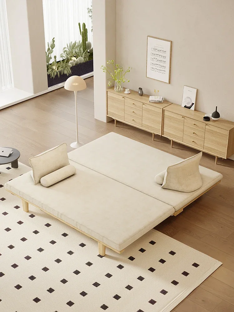 Japanese-style bedless sofa bed, solid wood, foldable pull-out dual-purpose seat, retractable multi-functional stretch bed