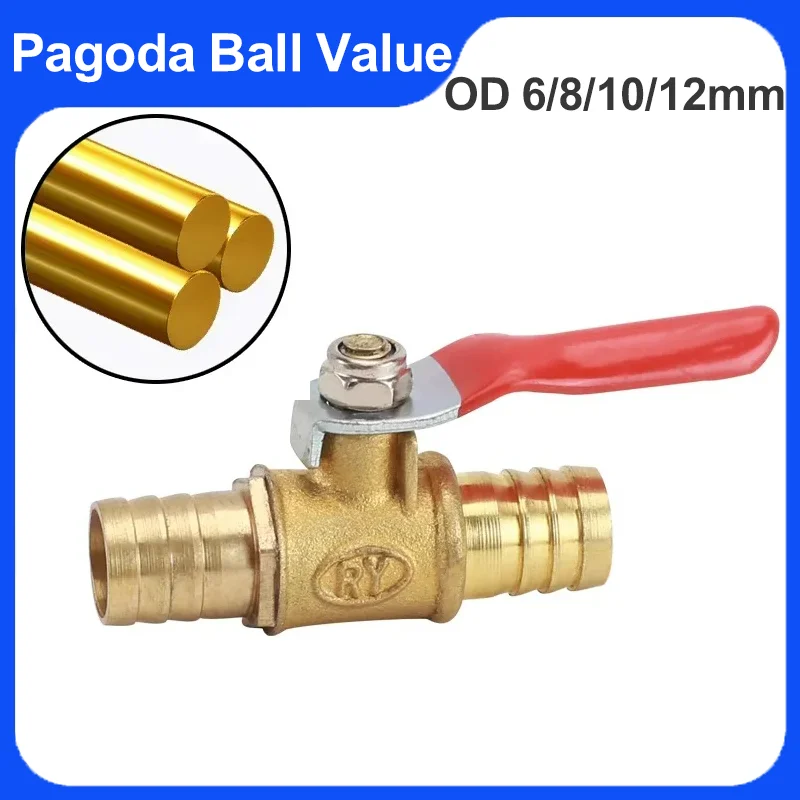 

6 8 10 12mm Hose Barb Inline Brass Water Oil Air Gas Fuel Line Shutoff Ball Valve Pipe Fittings Pneumatic Connector Controller