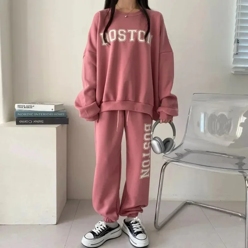 

Зимний женский свободный спортивный костюм, толстовка на молнии, пальто + прямые брюки с высокой талией, спортивная одежда, женский осенний повседневный комплект из двух предметов