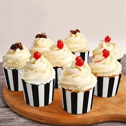 50pcs Black and White Stripesd Muffin Cup Paper Cup Cake Baking Oven Special Pink Red Air Fryer Steaming Baking