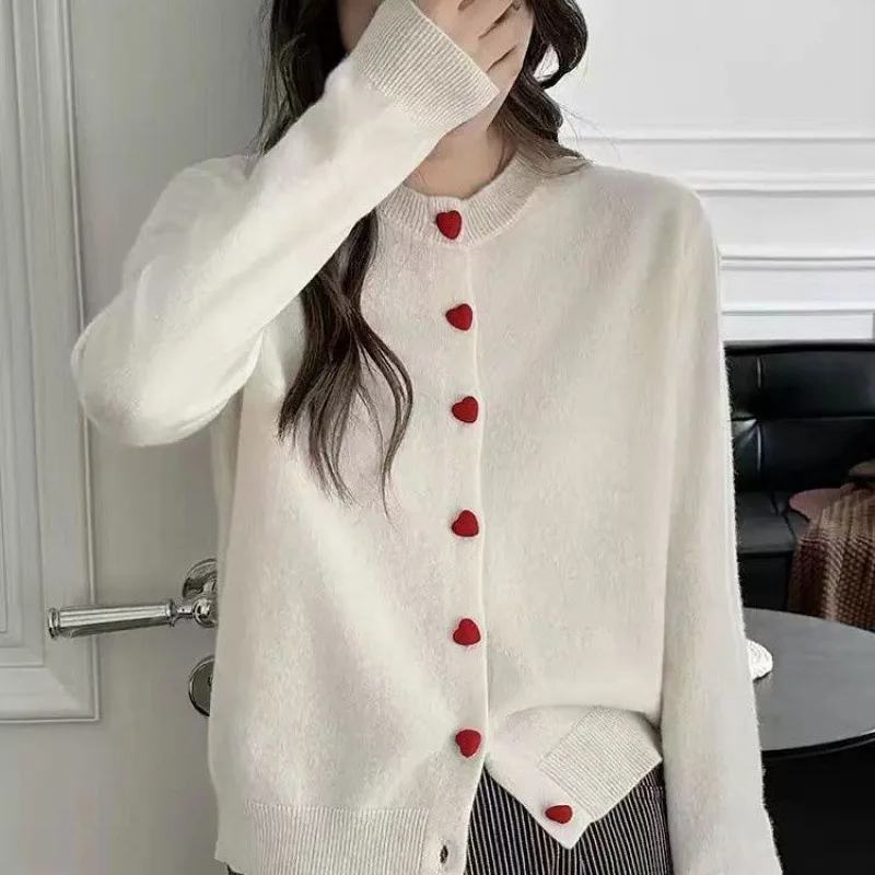 

Темно-серый шерстяной вязаный кардиган для женщин, осень-зима 2022, мягкий и липкий, теплый, с пряжкой и рукавами на плечах