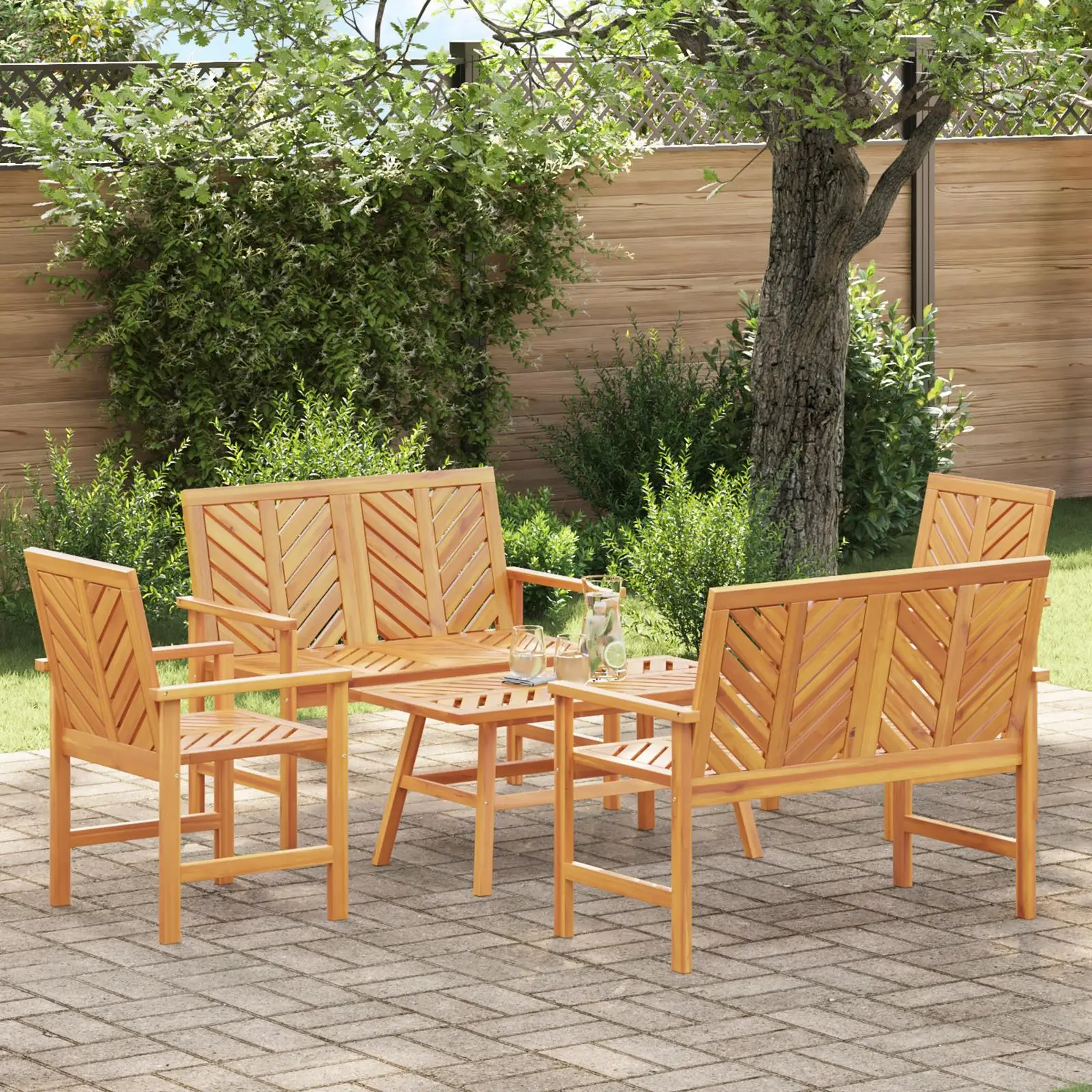 

5 Piece Acacia Wood Garden Lounge Set Outdoor Furniture Comfortable Seating Relaxation Space Saving Design Elegant Patio Decor
