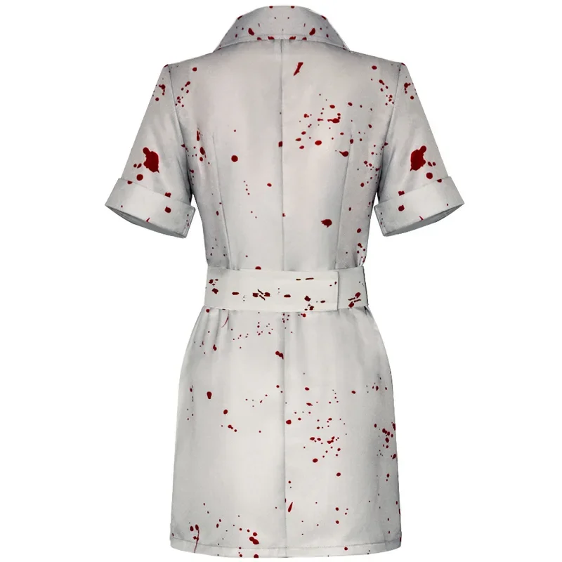 Film Silent Hill Cosplay Infermiera Cintura e cappello bianco macchiato di sangue Costume di Halloween Uniforme Fantasia Abito di Halloween per donna