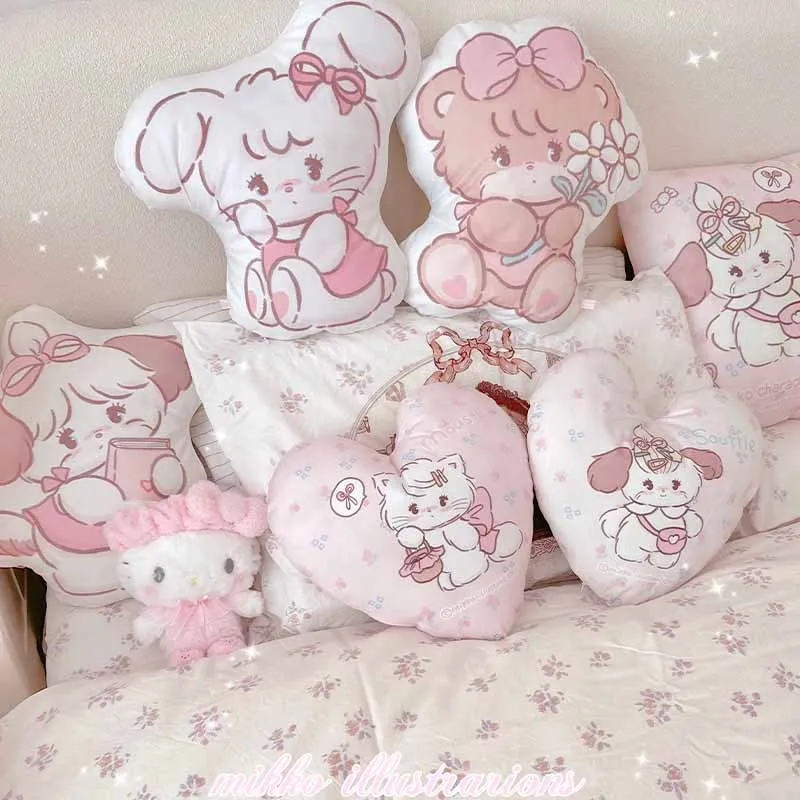 

New Mikko Heart-shaped Pillow Pink Little Animal Bedroom Girl Heart Lovely Pillow Bedhead Decoration Children's Christmas Gifts