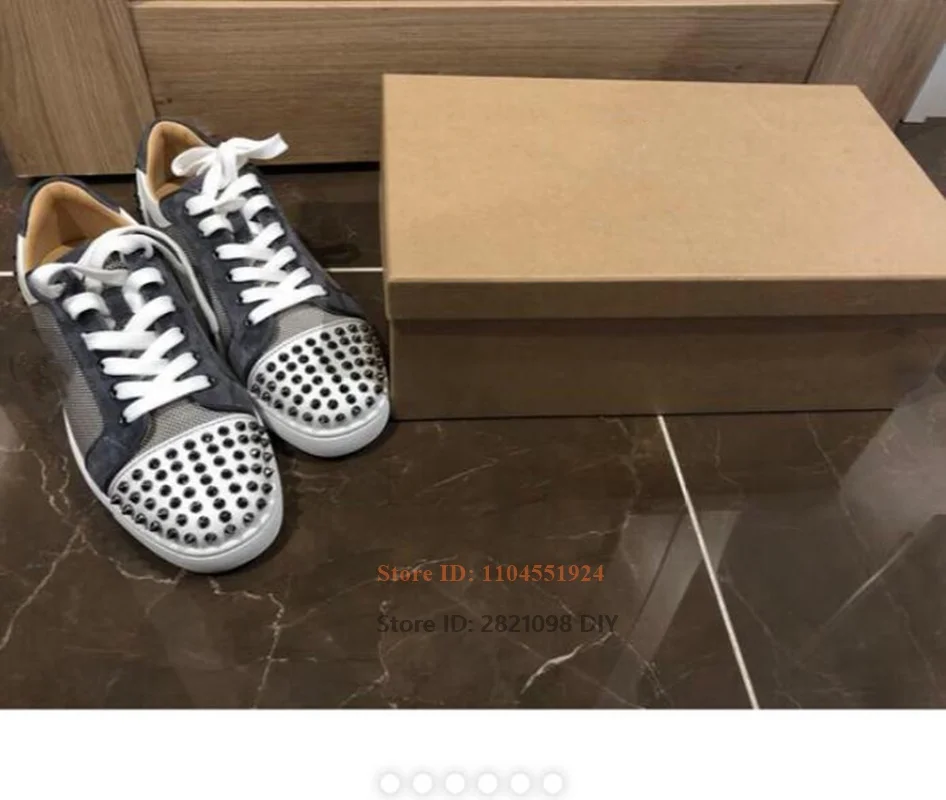 

Real Pictures Mixed Color Low Cut Men's Leather Spikes Flats Men Women Rivet Sneakers Unisex Daily Casual Shoes Plus Size 47