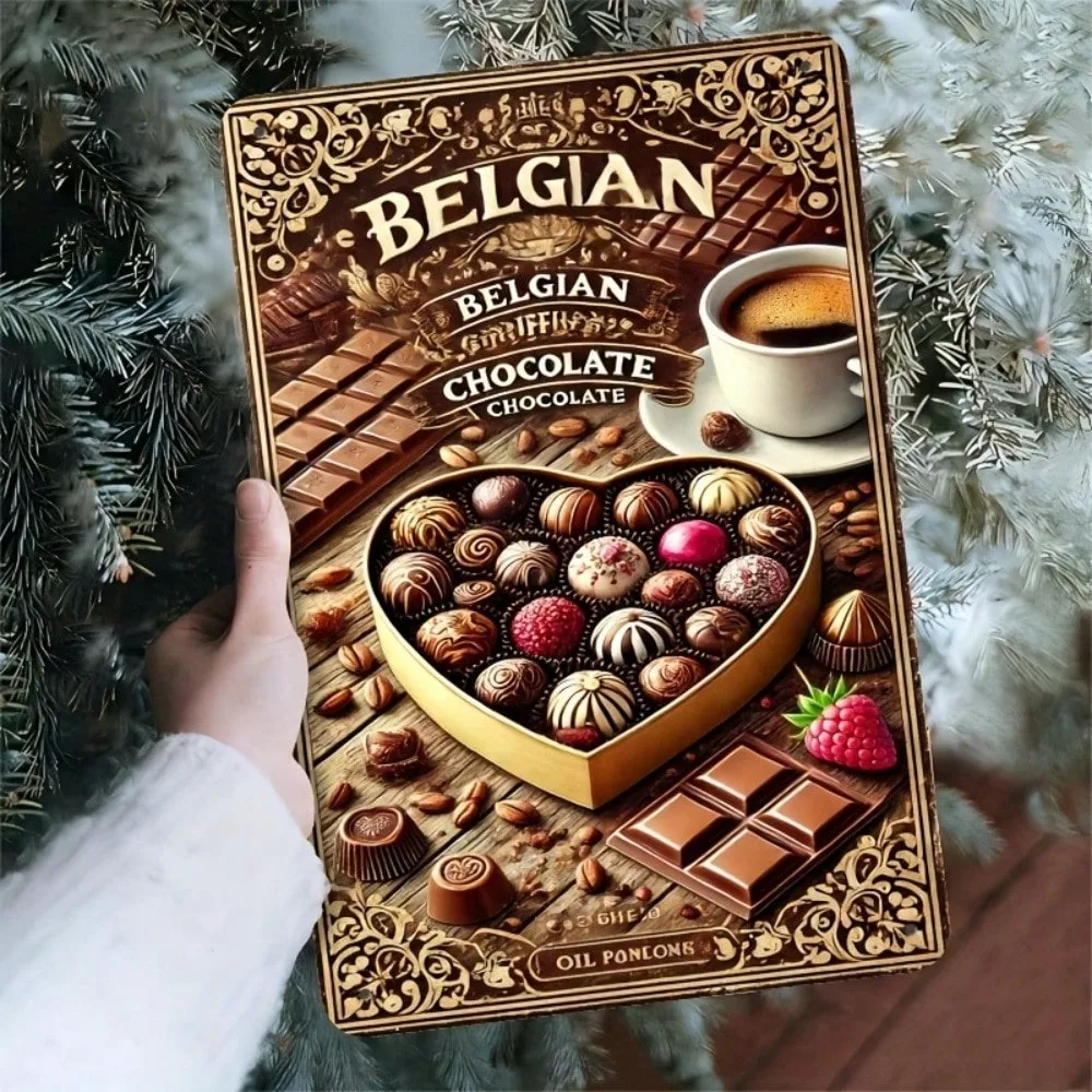 

OP металлическая вывеска Настенный декор в форме сердца Бельгийский шоколадный бар Деревенский кухонный художественный принт 20x30 см