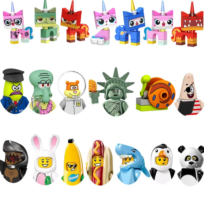 Figuras de dibujos animados de Anime, bloques de construcción, gato Unikitty, Queasy Biznis, modelos compatibles con ladrillos, juguetes educativos