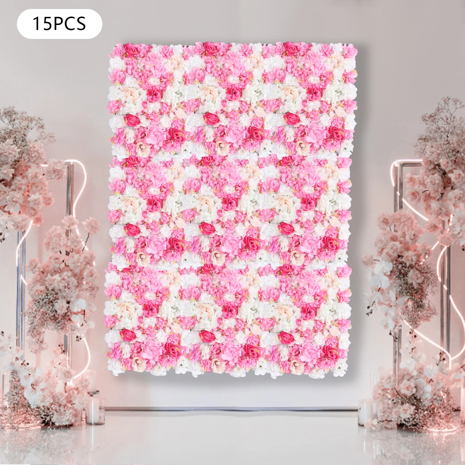 15 PCS Artificial Rose Silk Flower Wall Panels Party Garden Backyard Wedding Photography Venue Background Home Decoration