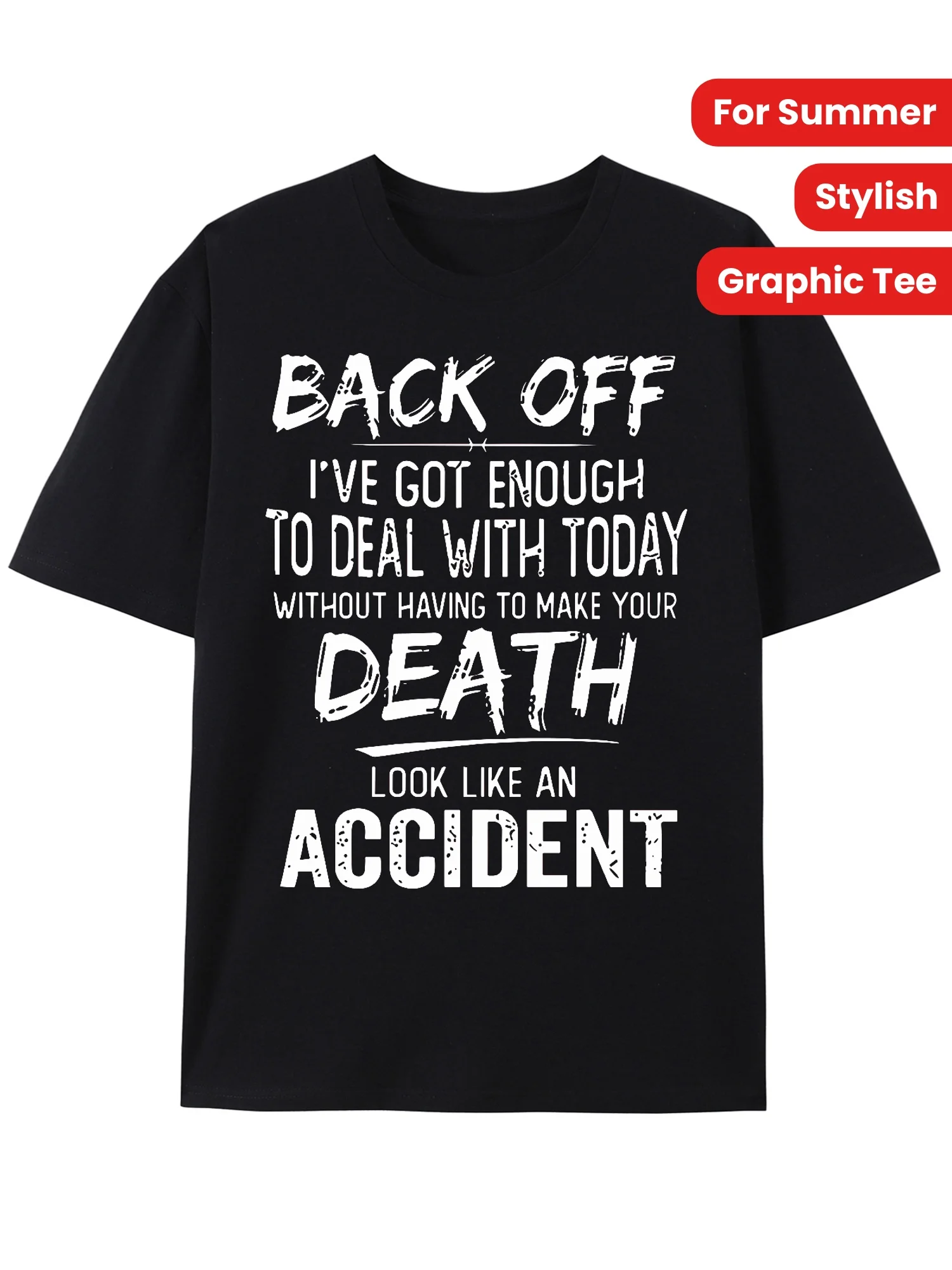 

[Stylish Graphic Tee] Stylish Graphic Men's T-shirt - Back Off Slogan Pattern Print, Summer Clothes