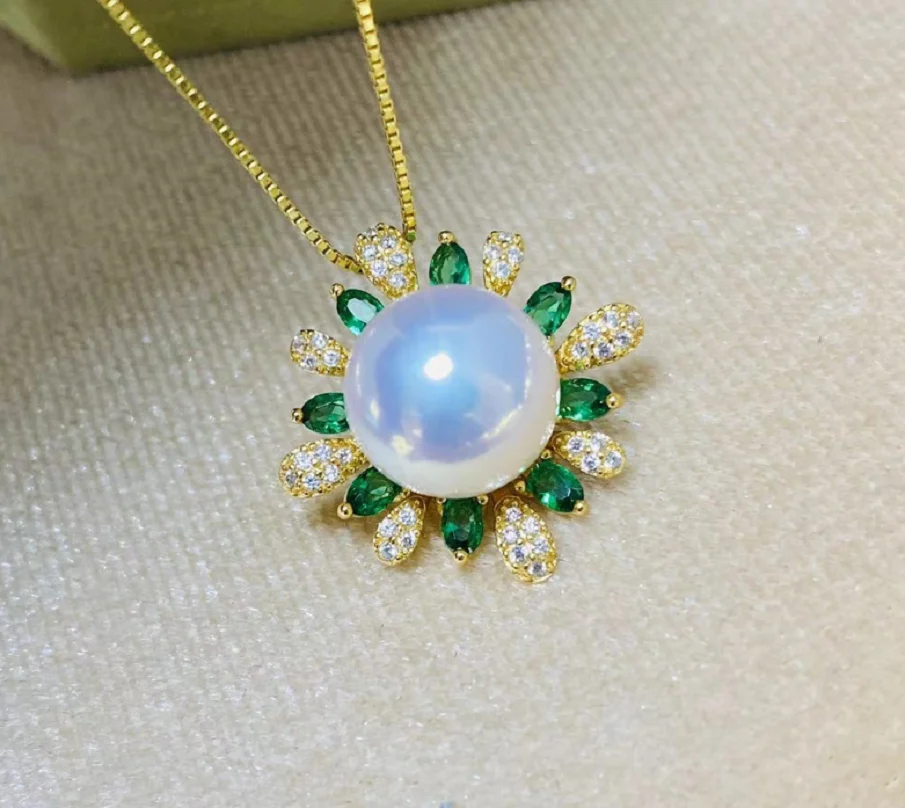 

Fine Jewelry Huge 11-12mm South Sea Golden Stud pearl pendant necklace 18"925s