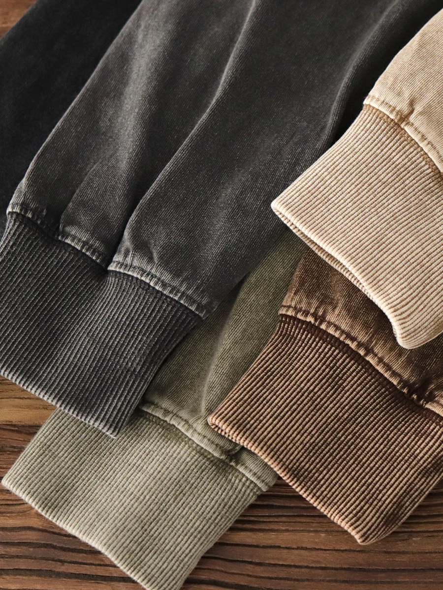 Heavyweight Wax Dyed Long Sve round Ne Cotton T-irt Vintage American Sle Loose Fit Casual Tee for Men Autumn Wear