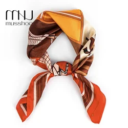 MUSSHOE 100% Real Mulberry Silk Scarf for Women Small Square Silk Neckerchief 53x53cm Fashion Printed Hijabs Lady Silk Hairband