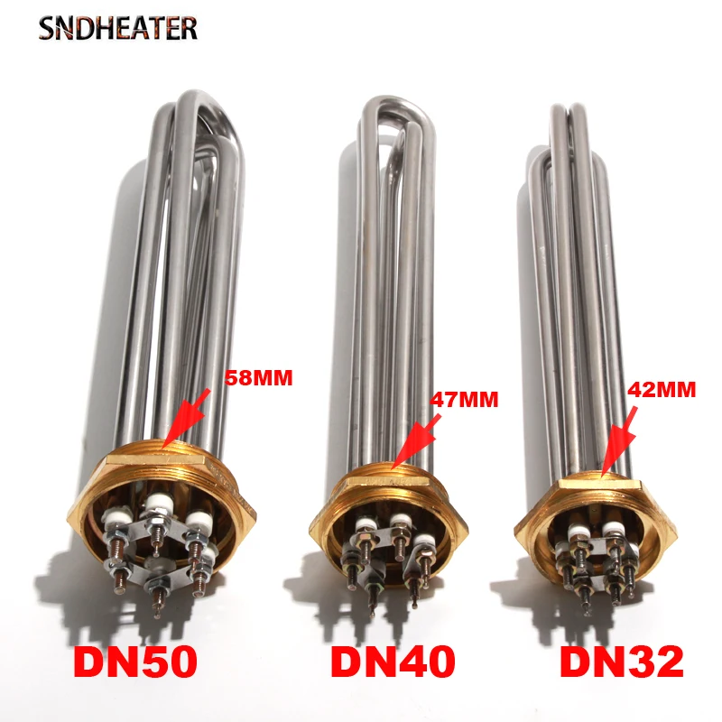 SNDHEATER Electric Water Heater DN32 DN40 DN50 Immersion Heating Element SUS304 220V Tubular Booster 3KW 4.5KW 6KW 9KW 380V 12KW