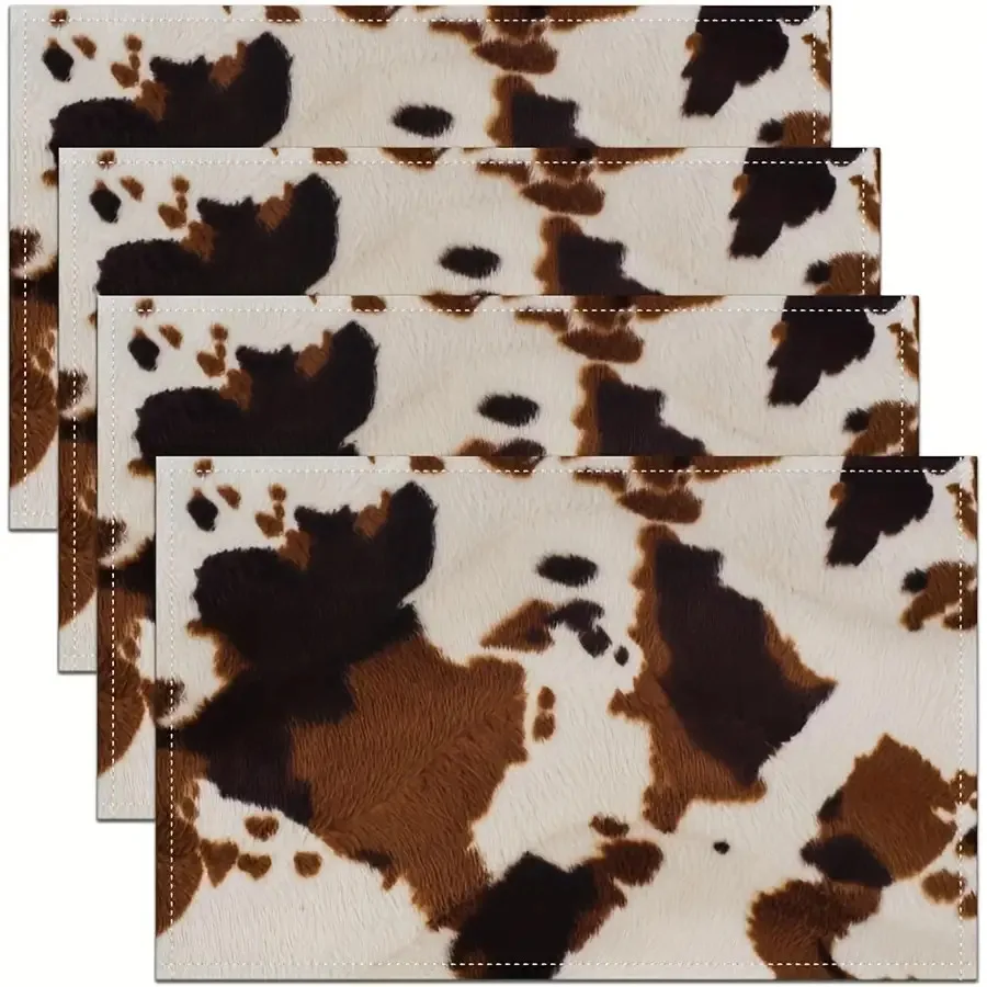 Minimalist Leopard Cowhide Look Table Mats 4PC Abstract Irregular Block Placemats For Modern Living Room Use