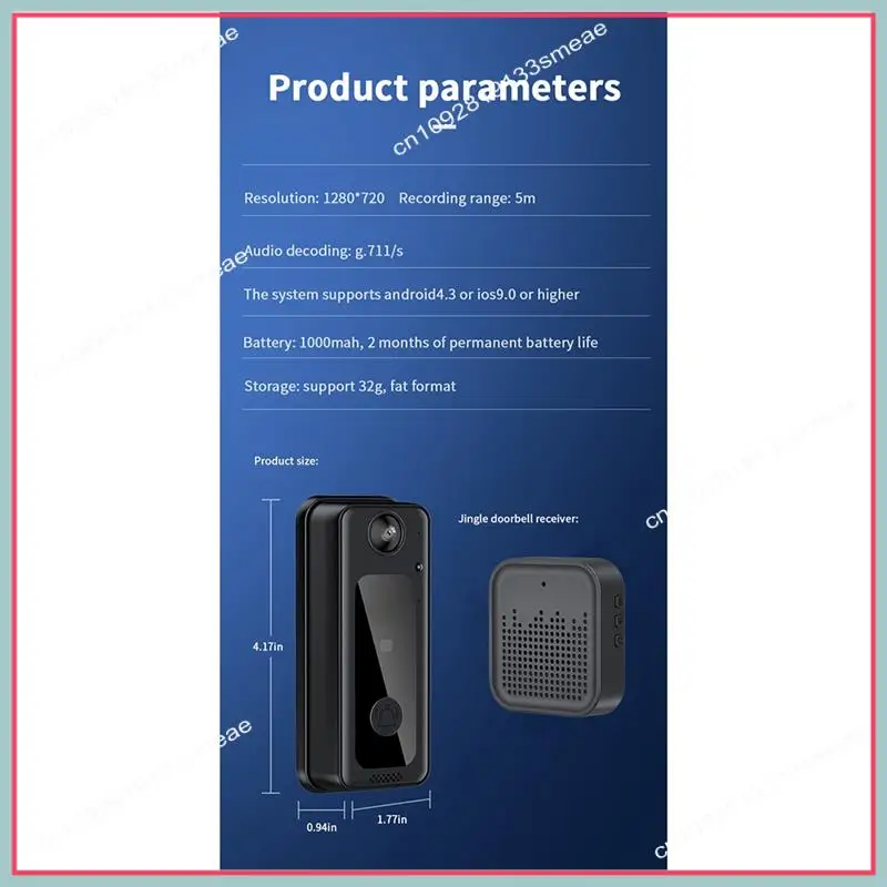 N94R WIFI Doorbell Camera Smart Video Doorbell With 125° Wide Angle HD Video Night Vision Supports Cloud Storage