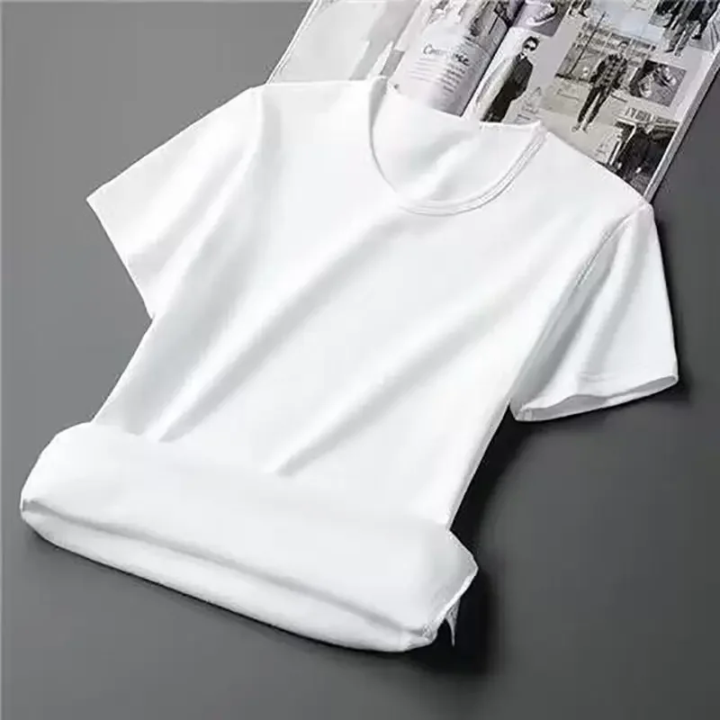 Ropa interior térmica para hombre, Tops de lana gruesa de manga corta, camisa inferior ajustada con cuello redondo, jersey liso cálido y cómodo de terciopelo